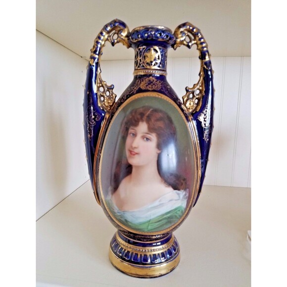 Royal Vienna Cobalt Portrait Vase 11